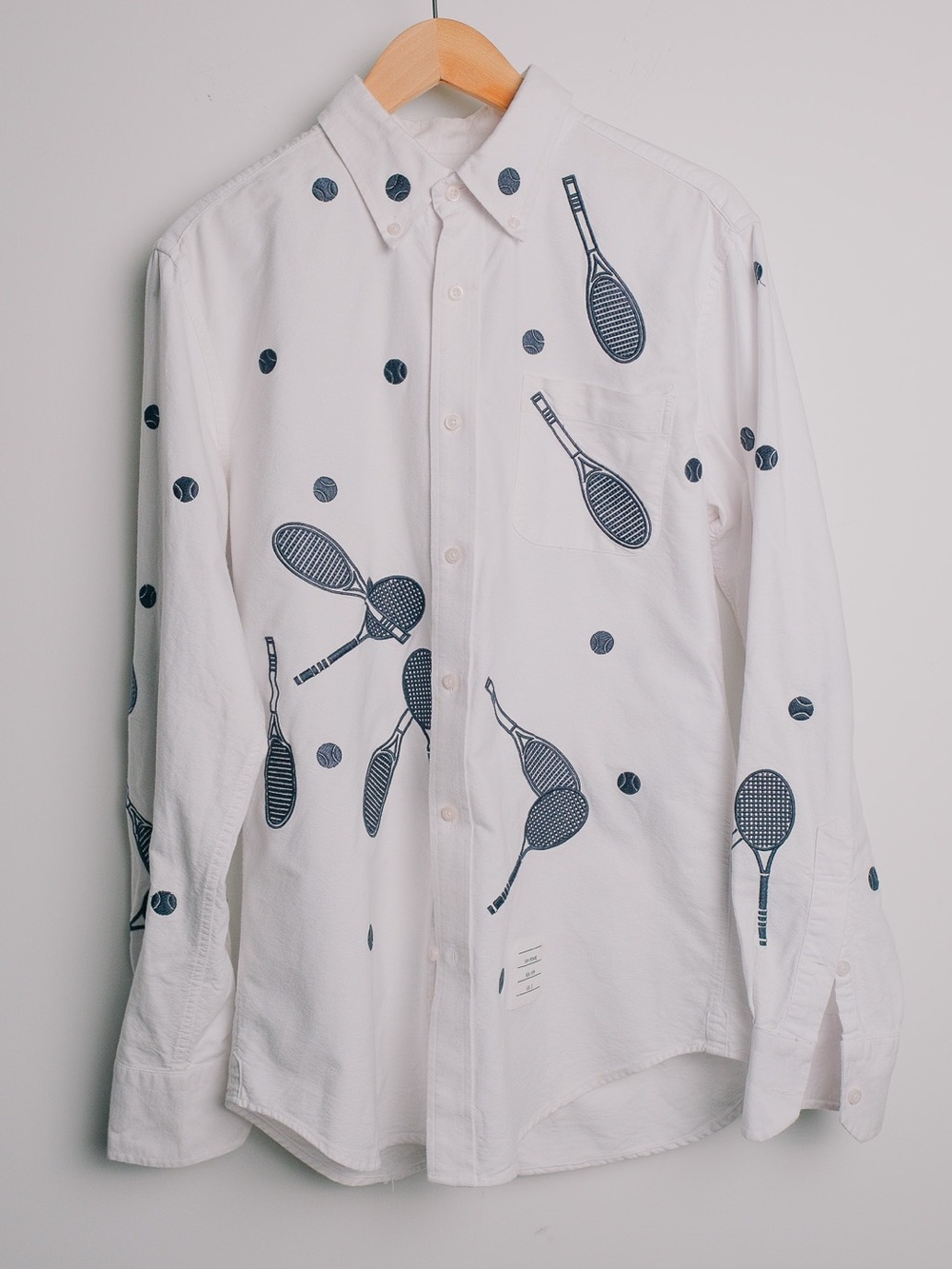 RARE Thom Browne Tennis Racket Ball All Over Embroidered Oxford Shirt Size 3